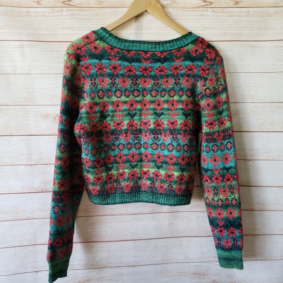 NWT Zara Floral Jacquard Knit Cropped Long Sleeve Button Front Cardigan - Picture 6 of 12